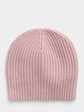 Dusty pink pure cashmere ribbed tuque hat NWT